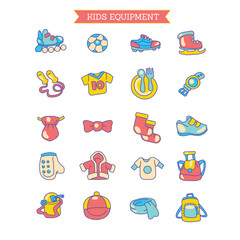Cute Hand-drawn Children Education. Learning and Playing Icons Set