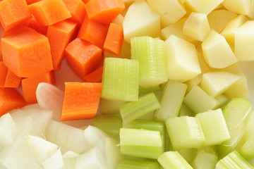 chopped cube size vegetable for Minestrone soup cooking image
