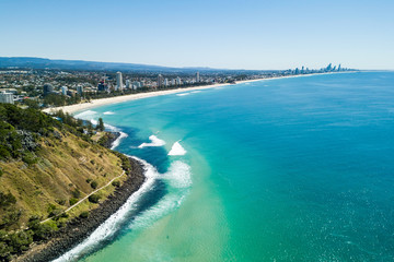 Fototapeta na wymiar An aerial view of Burleigh Heads on the Gold Coast a clear day with blue water