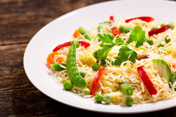 plate of noodles with vegetables