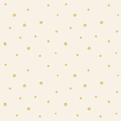 Golden confetti pattern. Modern abstract vector seamless background with small gold texture dots on beige backdrop . Perfect for festive party invitations, greeting cards and wrapping paper.