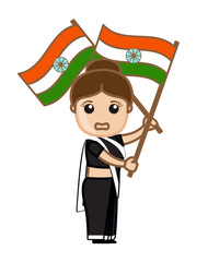 Cartoon Female Patriotic Character Holding India Flags