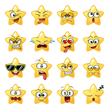 Cartoon star face. Emoji. Character. Cute emoticons
