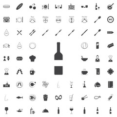 Wine bottle black icon on the white background restaurant cafe set Flat vector illustration