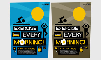 Exercise Every Morning (Flat Style Vector Illustration Sunrise Poster Design)