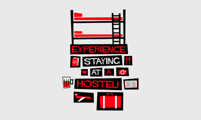 Experience Staying At A Hostel (Flat Style Vector Illustration Quote Poster Design)