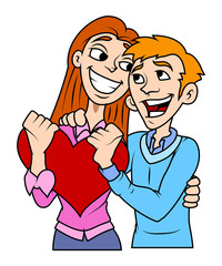 Happy Young Couple with Heart