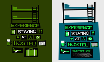 Experience Staying At A Hostel (Flat Style Vector Illustration Quote Poster Design)