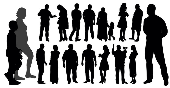  isolated, set of people silhouettes, collection