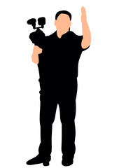 vector, isolated silhouette man standing with video camera