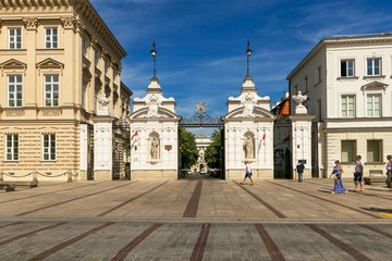 Warsaw, Poland - August 2, 2017: Architecture and people on the street New World in Warsaw.