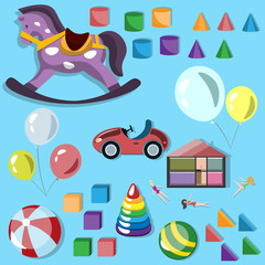 Baby different toys icon set