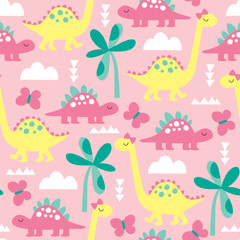seamless pink dinosaur animal pattern vector illustration - 171171675