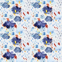 Wall murals Aquarel Nature Watercolor falling leaves and shower seamless pattern.
