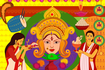 Obraz na płótnie Canvas Happy Durga Puja festival background for India holiday Dussehra