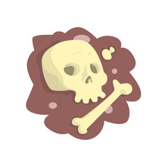 Skull and bones lying in the ground cartoon vector Illustration