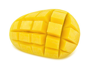 Yellow mango isolated on a white. Detailed retouch.