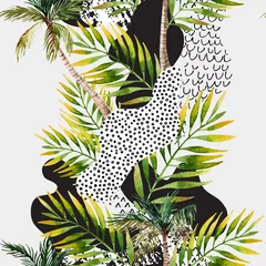 Papier Peint photo Lavable Impressions graphiques Fond de palmier tropical d& 39 été abstrait.