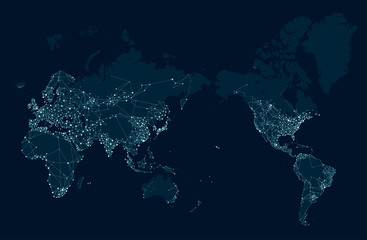 Fototapeta na wymiar Sci-fi futuristic communications network map of the world
