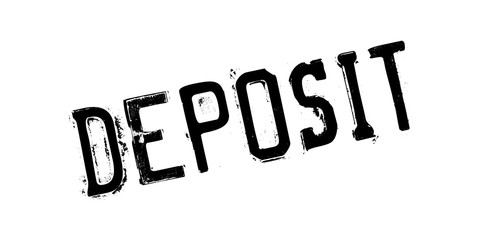 Deposit rubber stamp. Grunge design with dust scratches. Effects can be easily removed for a clean, crisp look. Color is easily changed.