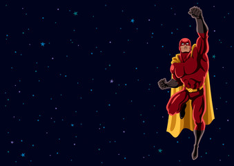 Superhero Flying 2 Space / Cartoon illustration of flying superhero over space background and copy space.  © Malchev