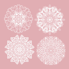  Vector set lace round paper doily,  christmas snowflake decoration, design element.