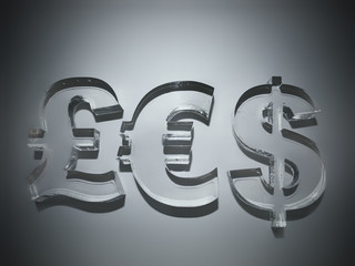 Obraz premium 3D transparent glass symbol of pond and euro and dollar.