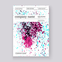 Neon colorful explosion paint splatter artistic covers design. Decorative bright texture splash spray on white backgrounds. Trendy template vector for Cover Report Catalog Brochure Flyer Poster Banner