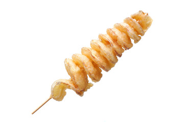 Closeup of a stick of spiral fried potato