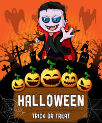 Poster of Halloween with vampire. Vector illustration.