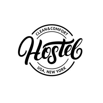 Hostel Hand Written Lettering Logo Design Template.