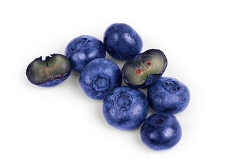 Stack of blueberries isolated on white with clipping path