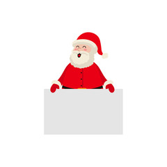 vector flat cartoon Santa Claus in red white clothing and hat keeping blank white paper with free space for a text. Illustration isolated on a white background. Christmas ,new year poster design