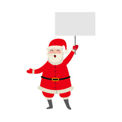vector flat cartoon Santa Claus in red white clothing and hat keeping blank white placard with free space for a text. Illustration isolated on a white background. Christmas ,new year poster design