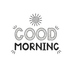 Good morning - handwritten creative text and sun icon