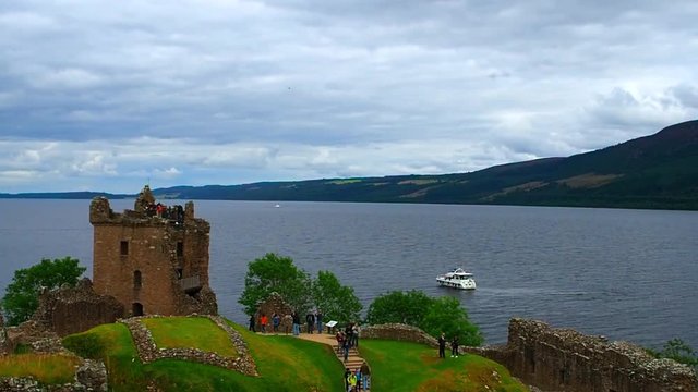 Urquhart, Highlands Scotland - September 15: Loch Ness on a windy and cloudy afternoon
