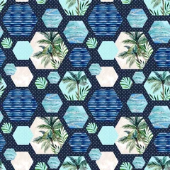 Poster Abstracte zomer geometrische zeshoek vormen naadloze patroon © Tanya Syrytsyna