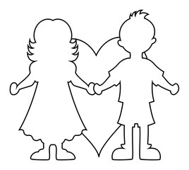 Cartoon Kid Couple with Heart Vector Shape
