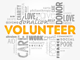 Volunteer word cloud collage, social concept background