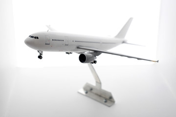Model of plane against plain background