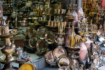 Brass utensils, kitchenware  and souvenirs - glasses, jars, trays, cups, bowls, vases.