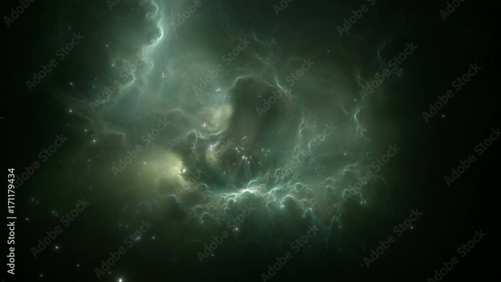 Wall mural flying through nebula and star fields after the supernova explosion in deep space, animation
