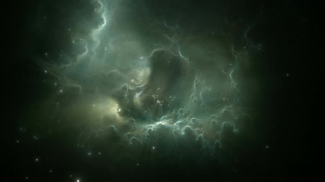Flying through nebula and star fields after the supernova explosion in deep space, animation