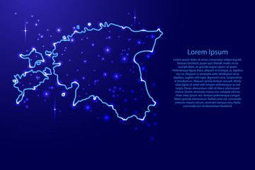 Map Estonia from the contours network blue, luminous space stars of vector illustration