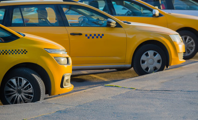 taxi in the parking lot