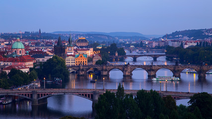 Fototapeta na wymiar Vltava river in Prague, Czech Republic at the dusk