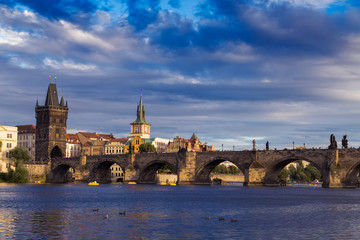Naklejka premium Vltava river in Prague, Czech Republic at the sunset