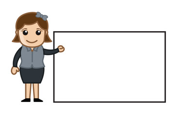 Cartoon Lady Showing Blank Banner