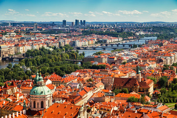 Obraz premium Aerial view to Prague at summer daytime