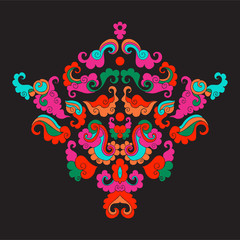 Vintage decorative elements in asian style on black background. 